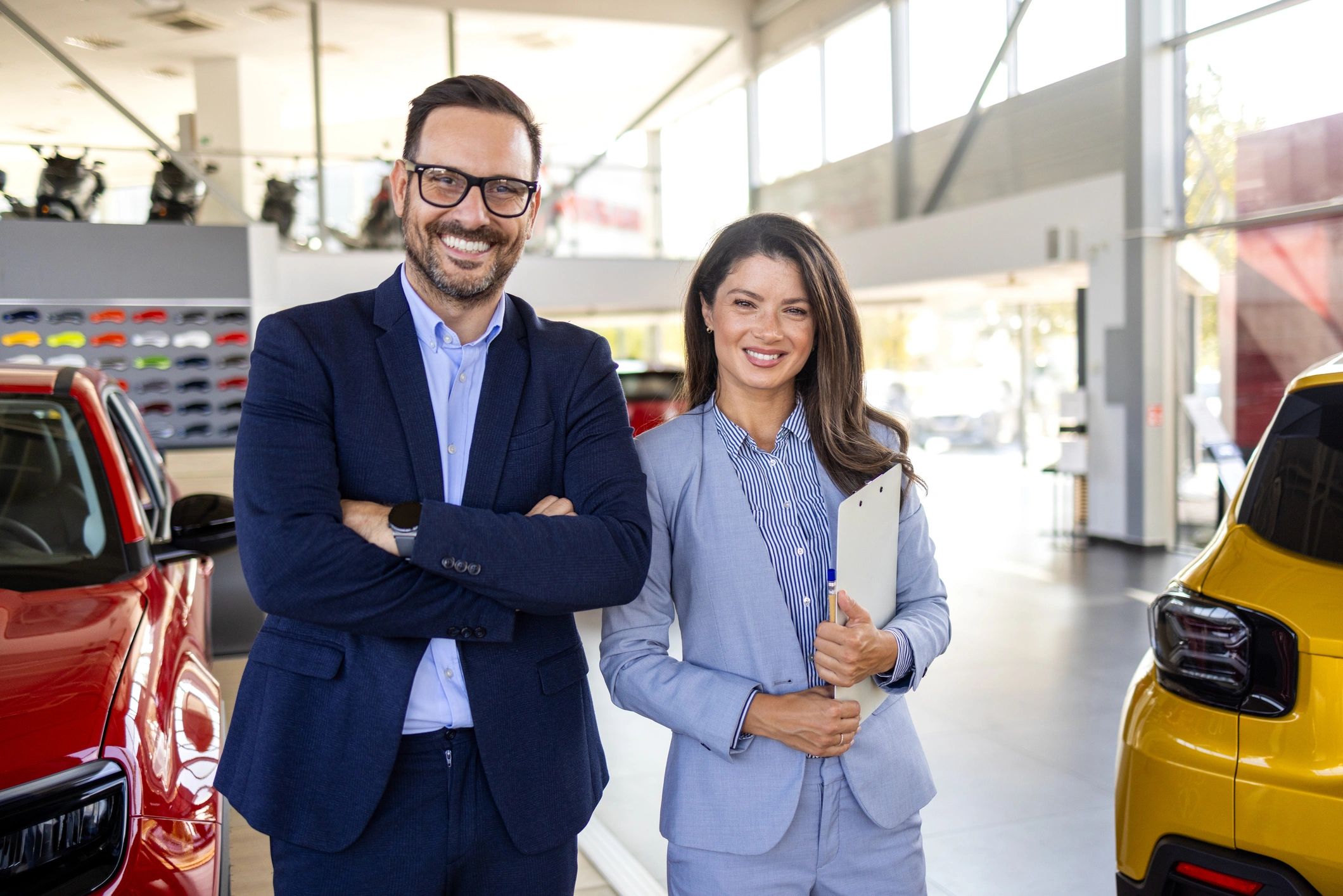 modern car dealership team business people